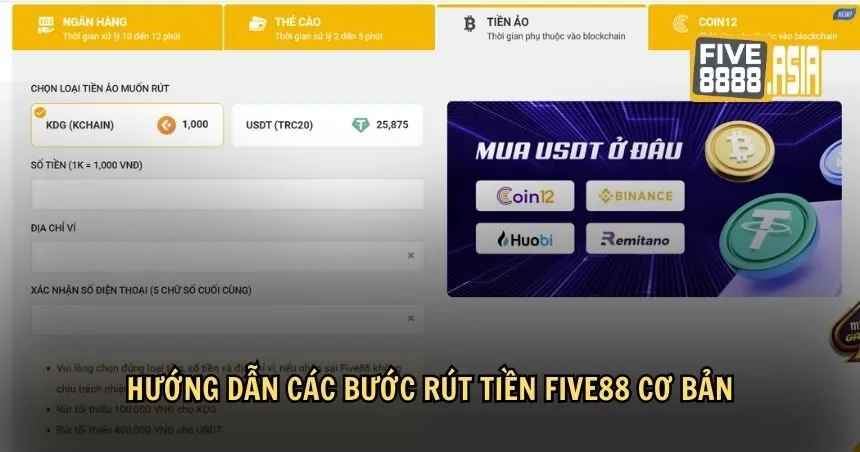 Hướng dẫn các bước rút tiền FIVE88 cơ bản